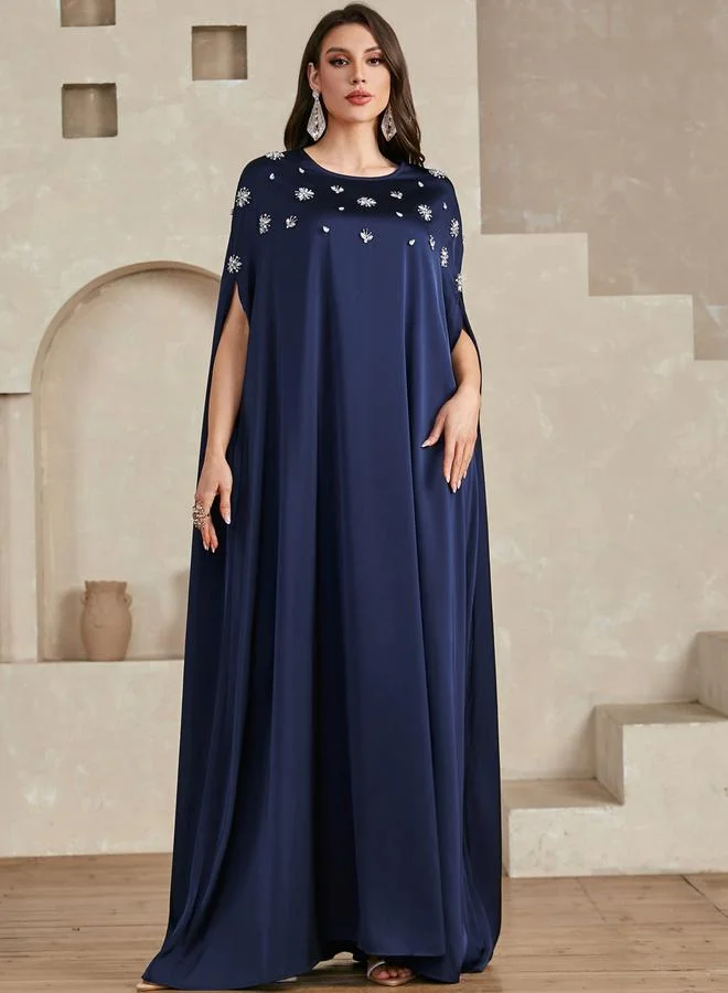 Take Two Navy Blue Women Embellished Cape Sleeve Maxi Dress for Women | Best Price UAE